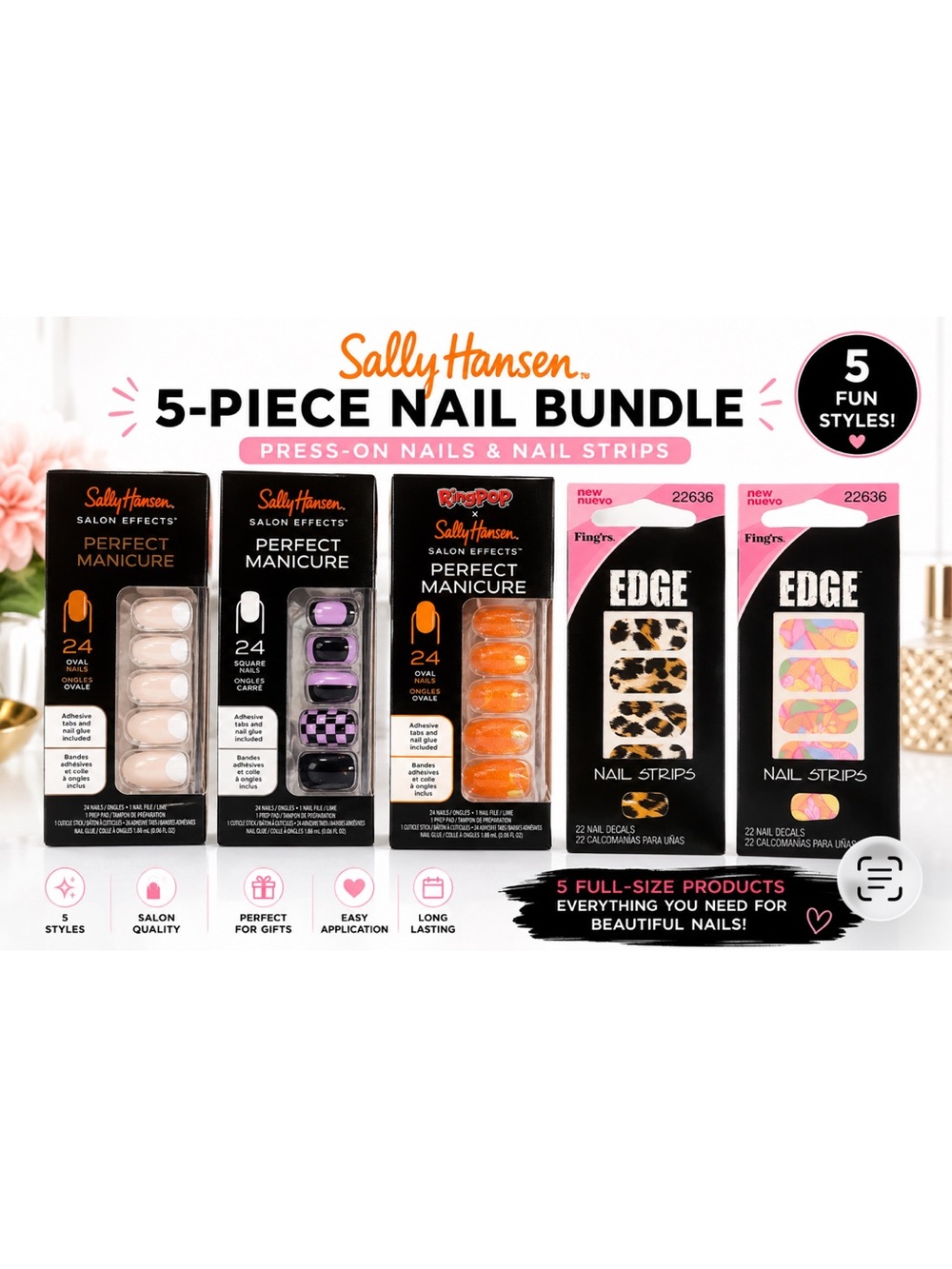 Sally Hansen 5-Piece Nail Bundle NEW | Press-On Nails & Nail Strips
